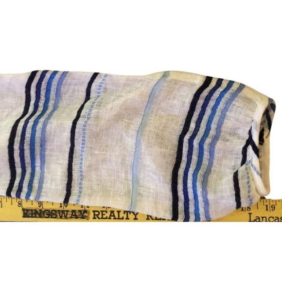 J.Crew 100% Linen Peasant Blouse Womens Sz 2 Sheer Indigo Striped Coastal Beachy - Picture 12 of 13